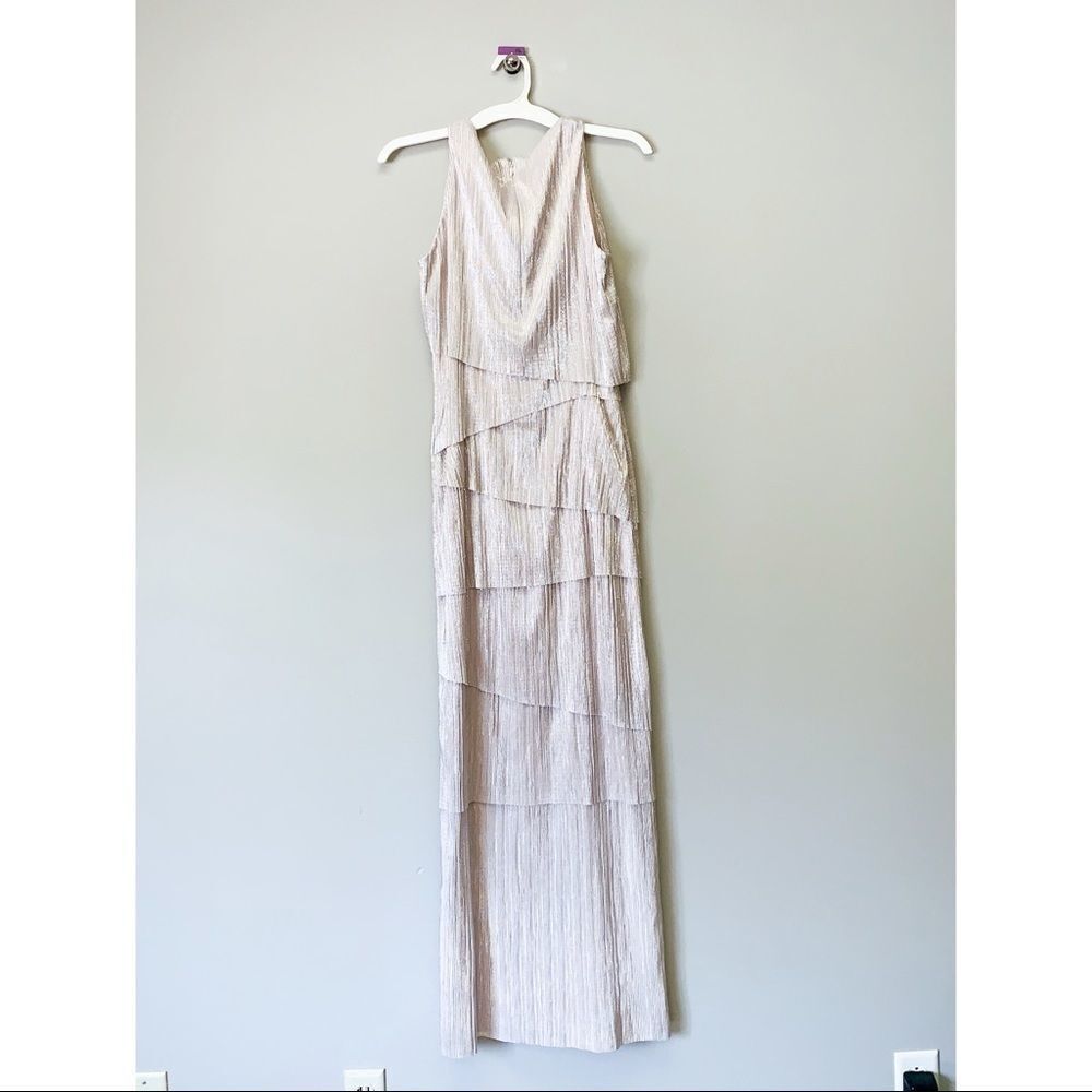 Teagan High Round Neck Tiered Pleated Gown NWT - Picture 3 of 3